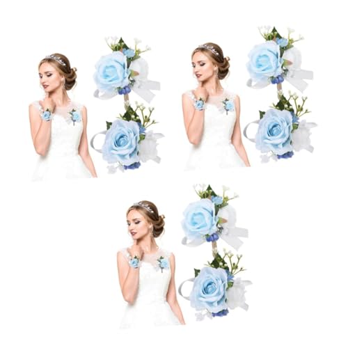 minkissy 3 Sätze Rosen-Set ansteckblumen hochzeitsdekoration Hochzeit Corsage Handgelenk-Corsage Blumenarmband Corsage-Armbänder Braut- Girlande Korsagen-Armband Corsage-Armband Seidenblume von minkissy