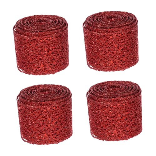 minkissy 4 Rollen Bogenband Feiertagsband Mit Draht Drahtband Abschneiden Brautsträuße Band Hochzeitsfeier-dekoration Verpackungsband Maschenband Für Kränze Mesh-gurtband Polyester Rot von minkissy