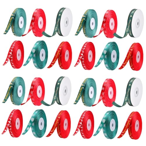 minkissy 4 Sätze Weihnachtsband Ribbon Bandalette Weihnchtsdeko Geschenkband Dekoring Weihnachten Weißes Band Frohe Weihnachten Schleife Weihnachtsbänder Banddekor Polyester 6 Stück * 4 von minkissy