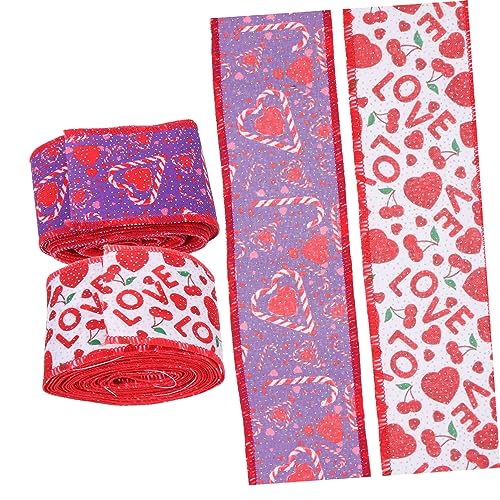 minkissy 5 Sätze Valentinstag Band Spitze Bögen Sackleinen Grenze Valentinsband Verdrahtet Valentinsbänder Zum Basteln Valentinsgrüße Drahtband Zum Valentinstag Polyester 2 Rollen * 5 von minkissy