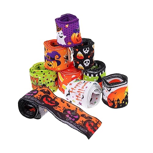 minkissy 9 Rollen Halloween-Band geschenkband halloween ribbon dekoration party Geschenkverzierung bandfeile Bänder für Blumensträuße Kränze zum Basteln Wickelband Festivalbedarf Polyester von minkissy