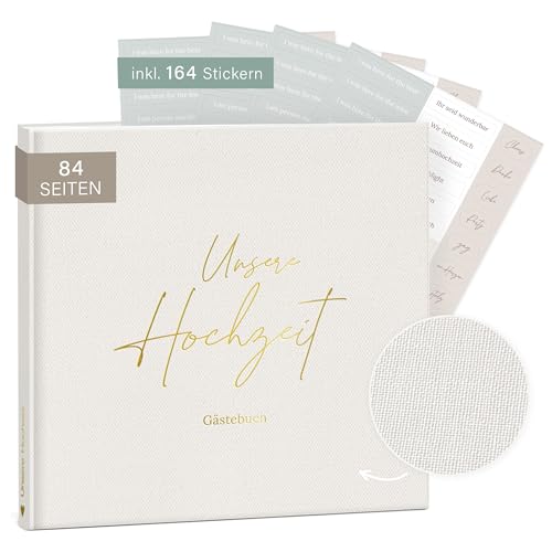 mintkind® Gästebuch Hochzeit zum Ausfüllen Offwhite inkl. 4 Stickerbögen | 84 Seiten zum kreativen Gestalten | Hochzeitsgeschenke für Brautpaar als Hochzeit Deko | Goldene Hochzeit Silber Hochzeit von mintkind