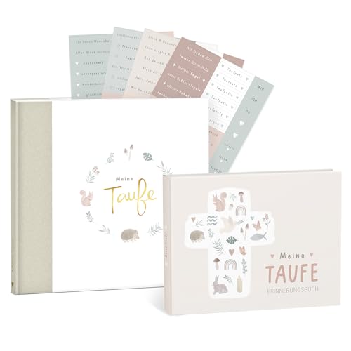 mintkind® Taufe Geschenkset Wald "Meine Taufe" Erinnerungsbuch + Gästebuch mit Stickerset I 153 Seiten zum Selbstgestalten für Erinnerungen zur Taufe I Geschenk zur Taufe Junge & Mädchen von mintkind