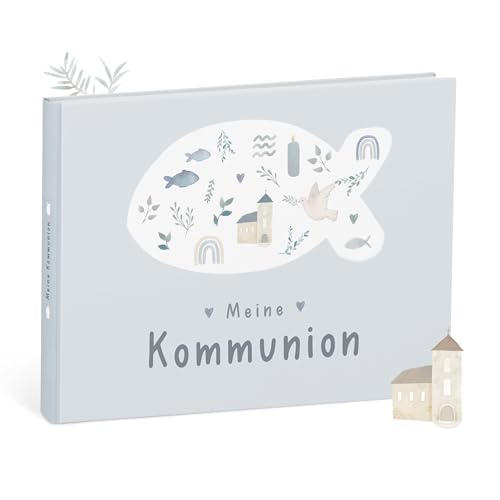 mintkind Erinnerungsalbum Meine Kommunion Blau – Geschenk zur Kommunion für Jungen – stilvolles Album für Fotos und Erinnerungen – Kommunion Geschenk von Paten, Familie oder Freunden von mintkind