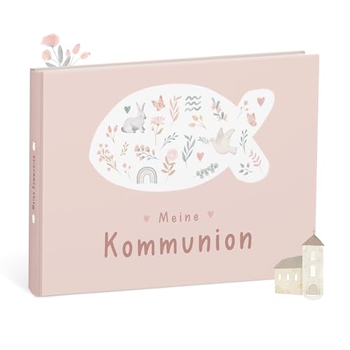 mintkind Erinnerungsalbum Meine Kommunion Rosa – Geschenk zur Kommunion für Mädchen – hochwertiges Erinnerungsbuch für Fotos und Wünsche – personalisierbares Album für besondere Erinnerungen von mintkind