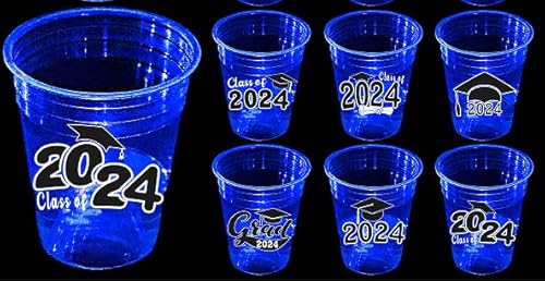 mishunyus Glow Graduation Dekorationen Klasse 2025, blaue Kunststoffbecher für Abschlussfeiern, unverzichtbares Partyzubehör (473 ml) (40) von mishunyus