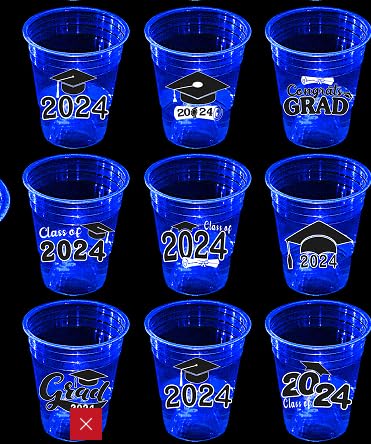 mishunyus Glow Graduation Dekorationen Klasse 2025, blaue Kunststoffbecher für Abschlussfeiern, unverzichtbares Partyzubehör (473 ml) (60) von mishunyus