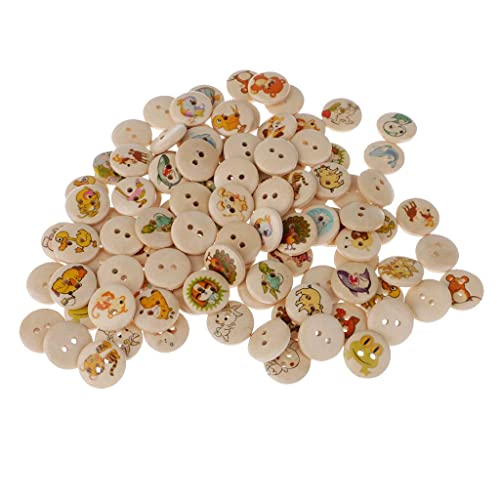 Holzknöpfe mit 2 Löchern, rund, Tier-Design, 15 mm, 100 Stück Holzknöpfe mit 2 Löchern, rund, Tier-Design, 15 mm, 100 Stück von misppro