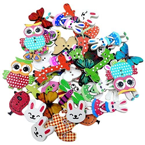 Holzknöpfe zum Nähen und Basteln, bunt, verschiedene Tiere, 50 Stück Holzknöpfe zum Nähen und Basteln, bunt, verschiedene Tiere, 50 Stück von misppro