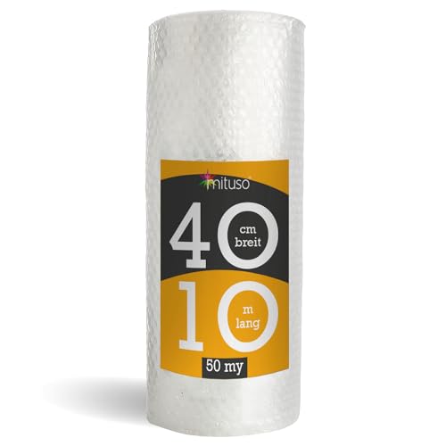 1x Luftpolsterfolie 40cm x 10m (50my) | Schutzpolsterfolie für empfindliche Gegenstände | Versand- und Verpackungsfolie für Umzüge | 100% recycelbar, Premium Qualität Noppenfolie Rolle | mituso von mituso