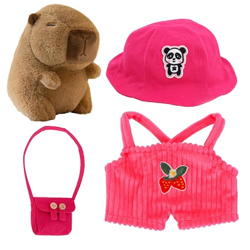 Capybara Dress Up Design Plüschspielzeug, niedlich, getuftete Tiere, weiche Capybara-Puppe, dekorativ, Capybara-Plüschtier mit Kleidung, 25 cm, für den Außenbereich, Pink, Gelb, Hot Pink von mivceklw