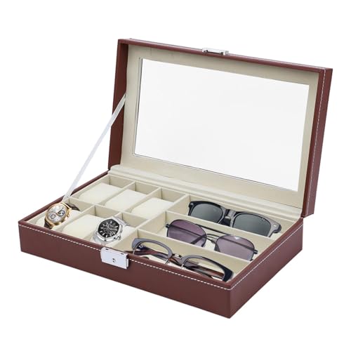 Schmuckschatulle für Herren, elegantes Design, Organizer für Brillen und Uhren, Präsentationsbox aus robustem PU-Leder, dekorative Aufbewahrungsbox für Sonnenbrille und Uhren, 33 cm von mivceklw