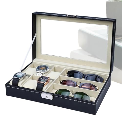 Schmuckschatulle für Herren, elegantes Design, Organizer für Brillen und Uhren, Präsentationsbox aus robustem PU-Leder, dekorative Aufbewahrungsbox für Sonnenbrille und Uhren, 33 cm von mivceklw