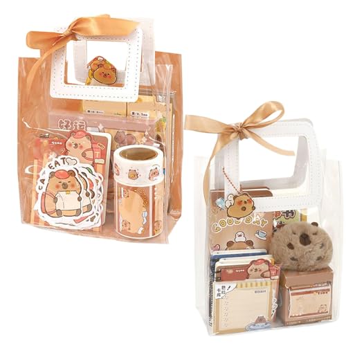 mivceklw Animal Stickers Pack, Cute Stationery Set, Expressive Playful, Backpack Pendant Charm, Stationery Set with Capybara Plush and Learning Supplies for School, 1 Kit von mivceklw