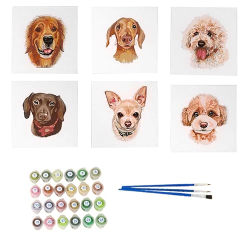 mivceklw Paint by Numbers Dog, Puppy Painting Kit with Frame, Animal-Themed Art Set, Number Painting for Kids and Adults, School Crafts, Home, Classroom Decor, 6 Packs von mivceklw