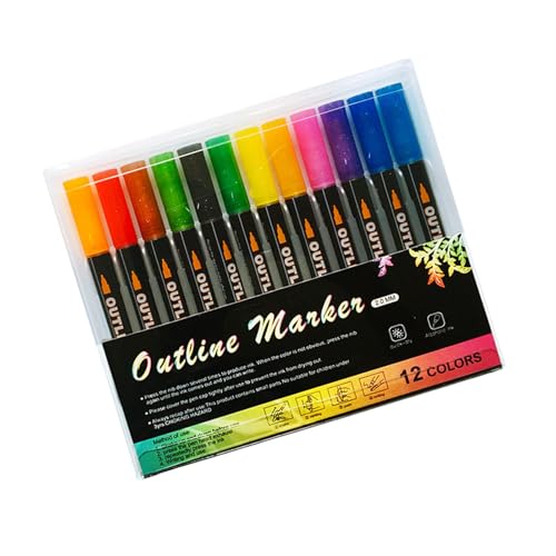 mivceklw Shimmer Outline Markers, Waterproof Outline Pens, Unique Colorful Marker Pens, Creative Marker Pens with Waterproof and Long Lasting for Greeting Cards and Poster Art (1 Set) von mivceklw