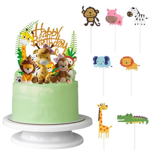 11 Stück Tortendeko 1. Geburtstag Safari Zoo Cake Topper Dschungel Safari Tortendeko Waldtiere Figuren Cake Topper 1. Geburtstag Torten Deko Für 1 Jahr Junge Mädchen von mixt