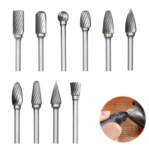 mizikuu 10 Stück Hartmetall Frässtifte, Hartmetall Rotationsfräser Set mit 1/8" Schaft Hartmetallfräser Metall Holz Fräser Set für Holzbearbeitung Carving Metall Polieren Gravieren und Bohren von mizikuu