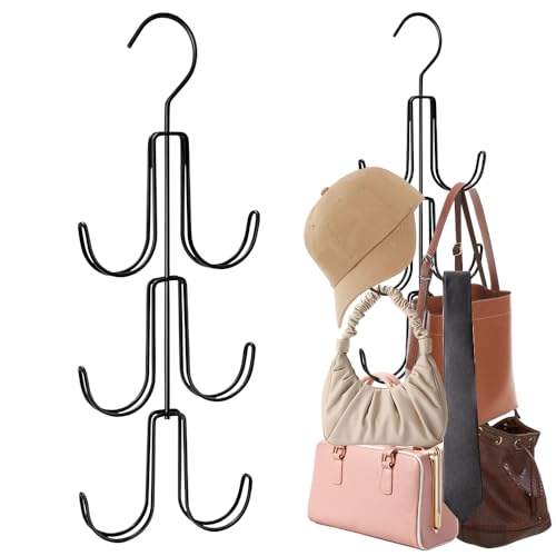 mizikuu 2er Set Metall Krawattenhalter, 360°Handtaschen Aufbewahrung Gürtelhalter Kleiderschrank Aufhängung Taschen Aufbewahrung Hanging Bag Rack Organizer für Handtasche, Hut, Schal, Krawatte von mizikuu