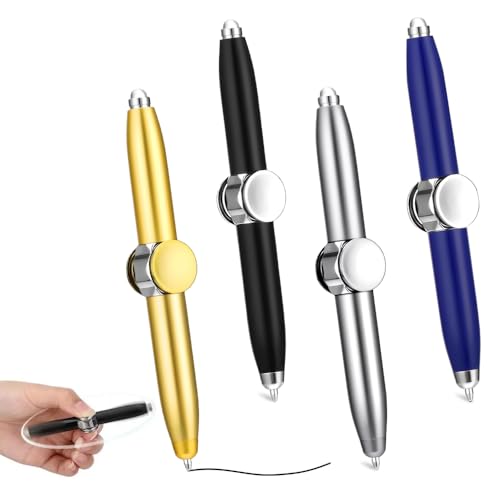 mizikuu 4 Stück Fidget Pen, Metall Spinning Pen mit LED-Licht Schreibwerkzeug Praktischer Kugelschreiber Spinner Stift für Druckentlastung für Business-Erwachsene, Studenten und Jugendliche von mizikuu