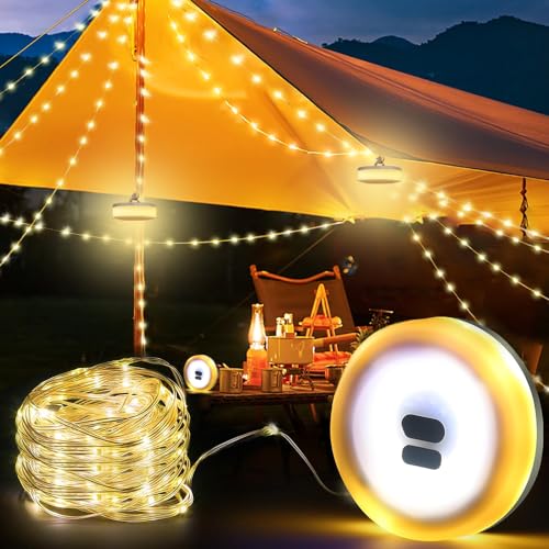 mizikuu Camping Lichterkette Aufrollbare, 10m USB Lichterkette Camping Vorzelt Multifunktionale Tragbare Wiederaufladbare Campinglampe Wasserdicht IP67 Lichterkette für Camping und Wandern von mizikuu