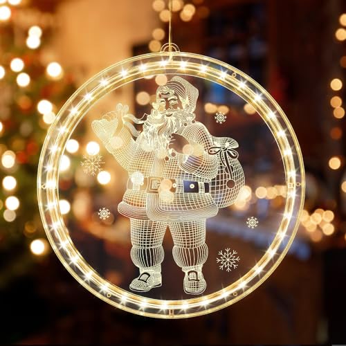 mizikuu Weihnachten Dekorative Fenster Licht, 3D Weihnachtsbeleuchtung Warmweiß Hängende Fensterlicht Batteriebetriebene Weihnachtsdeko Lichter für Innen Außen Weihnachtsfeier Fenster Deko von mizikuu