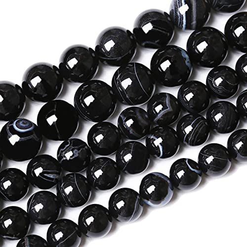 45 Stück 8 mm große, natürliche, schwarz gestreifte Achat-Perlen, Edelstein, rund, lose Perlen für Schmuckherstellung, Armband, Halskette, 38,1 cm 45 Stück 8 mm große, natürliche, schwarz gestreifte Achat-Perlen, Edelstein, rund, lose Perlen für Schmuckherstellung, Armband, Halskette, 38,1 cm von mkslksbhnxl