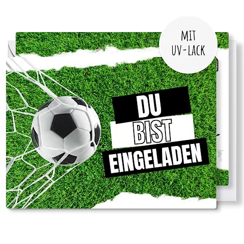 møij 12x EINLADUNGSKARTEN + passende Umschläge für Jungen & Mädchen Kindergeburtstag - coole Karten mit Fußball Motiv & UV-Lack von møij