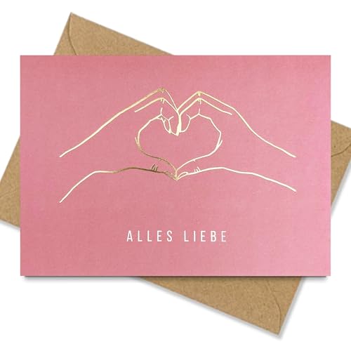 Karte zu verschiedenen Anlässen (Geburtstag, Hochzeit) - Dankekarte, Glückwunschkarte - mit Heißfolienprägung - Inkl. Umschlag - DIN A6 Klappkarte - Alles Liebe von møij