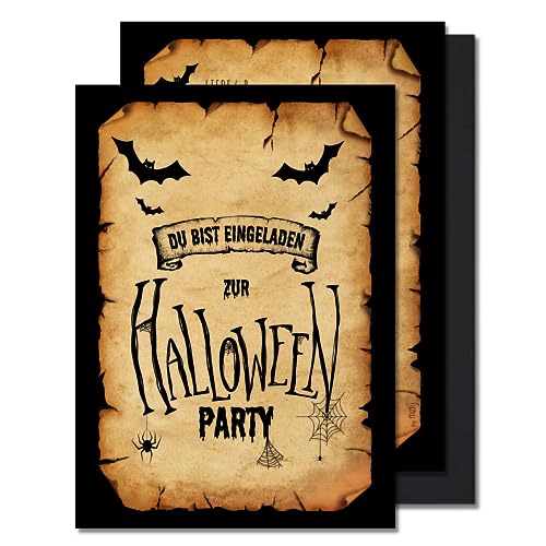 møij 12x EINLADUNGSKARTEN + Umschläge für Halloween Party - Die gruseligen Karten sind die perfekte Einladung zur Halloweenfeier - für echte Horror Fans von møij