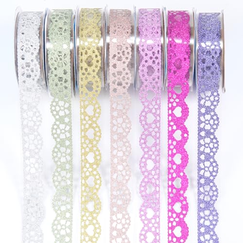 moinkerin 7 Rollen Washi selbstklebend Klebebänder Spitzenband Bunte deko farbige Klebeband, Glitter Dekoband, DIY Scrapbook self Adhesive lace Tape von moinkerin