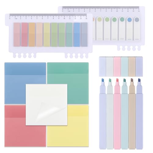 moinkerin 700 Stücke Haftnotizen mit 6 Stück Textmarker Pastell,Sticky Notes Textmarker Set für Lesezeichen,Studieren,Büro,Schulplaner Memo von moinkerin