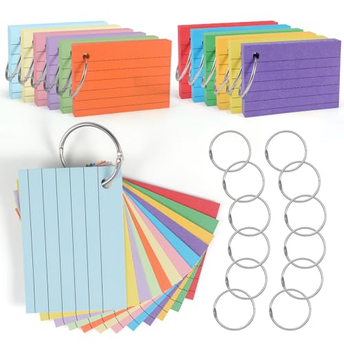 moinkerin Karteikarten 600 Stücke 3 * 2 Inch Mehrfarben Lernkarten Flashcards mit 12 Binderingen für Büro Haus Schule Lernen von moinkerin