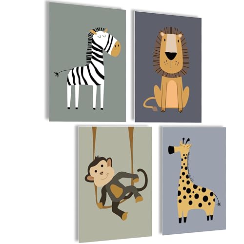 mojoliving Bilder Kinderzimmer jungen Baby Zimmer Poster Set Bilder Kinderzimmer mädchen Babyzimmer Deko Kinderzimmer Bilder für Kinderzimmer Baby Zimmer Dekoration Bild Kinderzimmer (Safari) von mojoliving