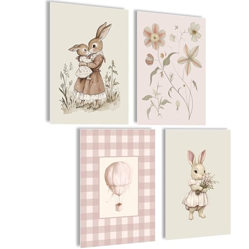 mojoliving Bilder Kinderzimmer jungen Baby Zimmer Poster Set Bilder Kinderzimmer mädchen Babyzimmer Deko Kinderzimmer Bilder für Kinderzimmer Baby Zimmer Dekoration Bild Kinderzimmer (Vintage Rabbit) von mojoliving