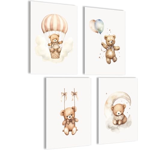 Teddy Bilder Kinderzimmer jungen | Baby Zimmer Poster Set | Bilder Kinderzimmer mädchen | Babyzimmer Deko Kinderzimmer | Bilder für Kinderzimmer | Baby Zimmer Dekoration | Bild Kinderzimmer von mojoliving