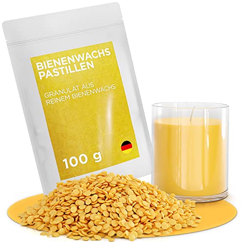 molinoRC 100g Bienenwachs Pastillen [100% natürlich] - duftendes Bienenwachs für Kosmetik ohne Zusatzstoffe - ideal für Kerzen und Bienenwachstücher - Beeswax Wachspastillen von molinoRC