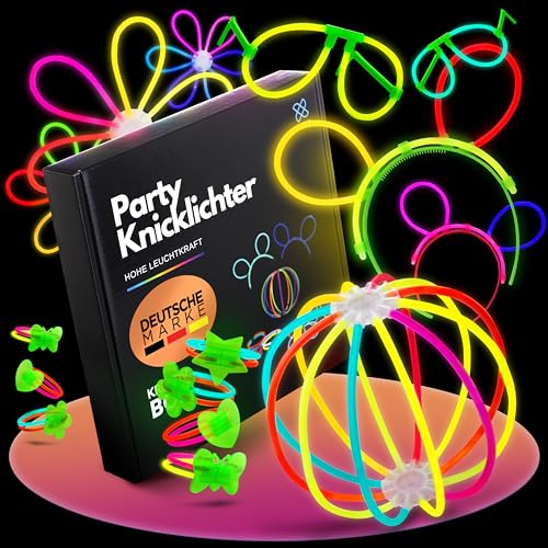 molinoRC ULTRA HELLE Knicklichter Party Set - 100 bunte Knicklichter & 130 Verbinder für leuchtende Armreifen, Brillen und Haarreifen - die ultimative Leuchtstäbe Party Deko für jeden Anlass von molinoRC