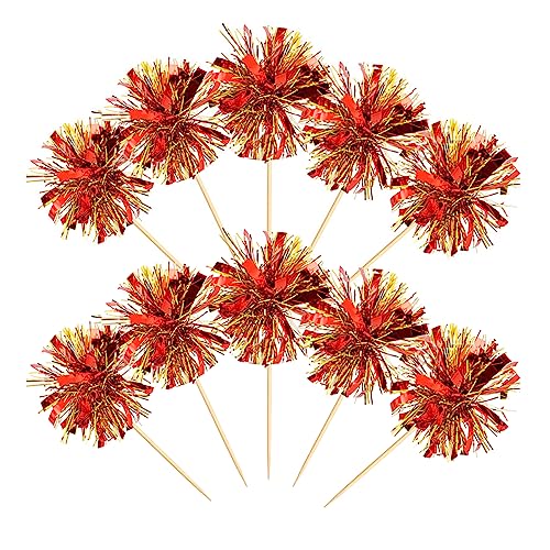 50 Stück Feuerwerk Cupcake Toppers Feuerwerk Party Picks Cocktail Essen Obst Zahnstocher Urlaub Kuchen Topper Dekoration Toppers Picks für Weihnachten Neujahr Party Feiern Kuchen Dekoration, Rot und von mollensiuer