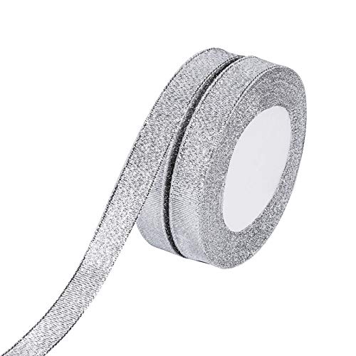 MOLSHINE 15mm x 45m (2 Rollen) Silber Organzabänder Schimmerndes, dünnes Glitzerband für Heimwerken,Basteln,Geschenkverpackung,Weihnachten Dekorative von molshine