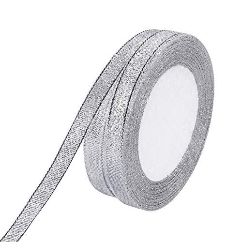 MOLSHINE 10mm x 45m (2 Rollen) Silber Organzabänder Schimmerndes, dünnes Glitzerband für Heimwerken,Basteln,Geschenkverpackung,Weihnachten Dekorative von molshine