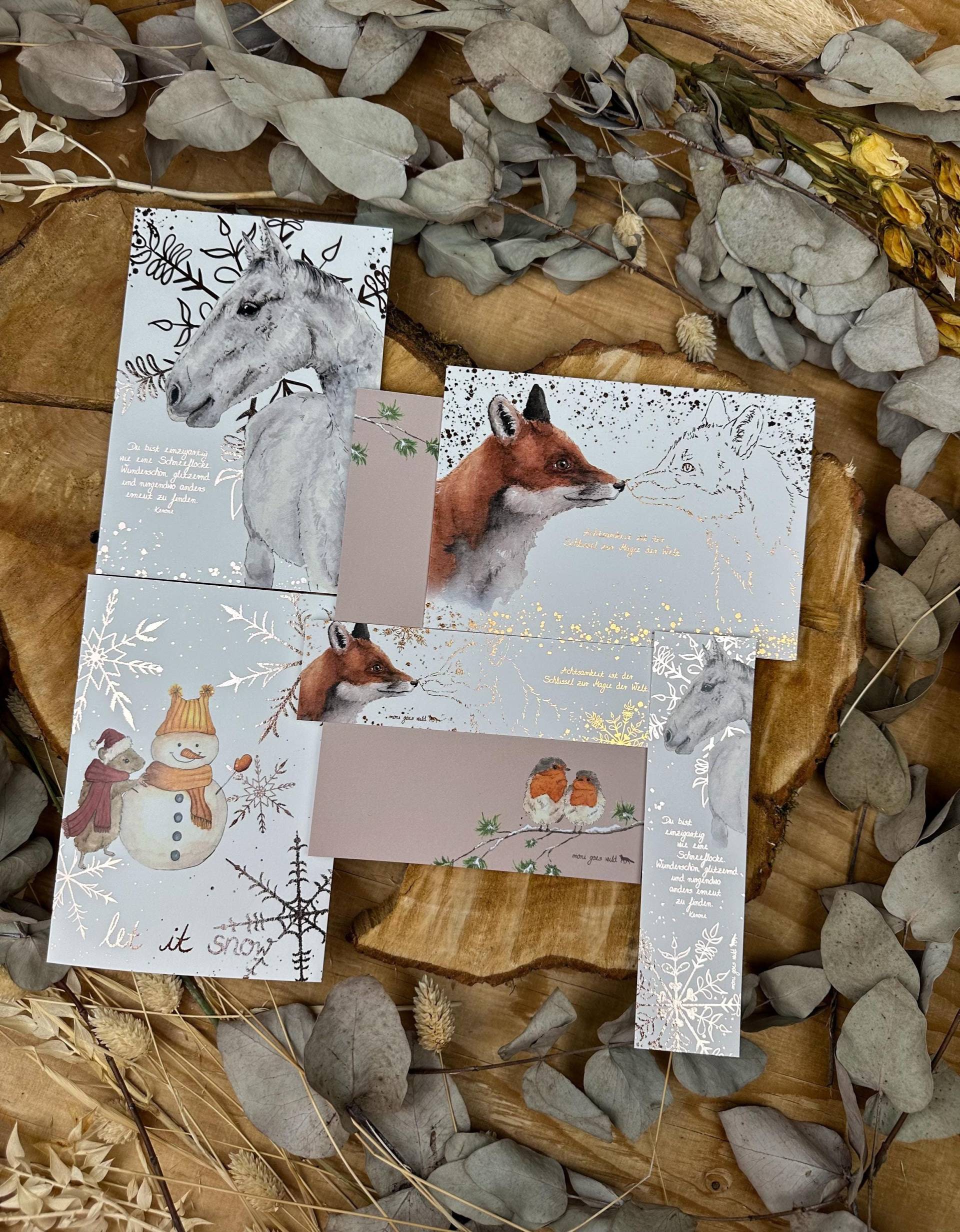 Geschenkset Geschenkbox Für Frauen Bundle Fuchs Füchse Pferde Schnee Rotkehlchen Block Karte Lesezeichen Schreibblock Notizen von monigoeswild