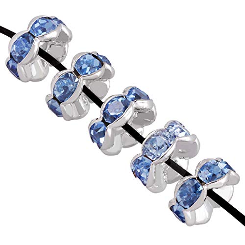 mookaitedecor 100 Stücke 8mm Wellenschliff Silber Strass Rondelle Spacer Perlen für Armbänder Halskette Tschechische Kristall Perlen für Schmuck Machen Blau von mookaitedecor