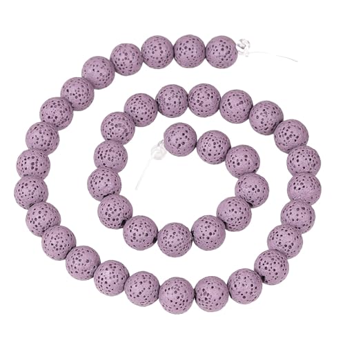 mookaitedecor Violette Lava-Perlen für ätherisches Öl, 10 mm, Vulkangestein, lose Steine, runde Perlen zur Schmuckherstellung (1 Strang, 35,6 cm) von mookaitedecor