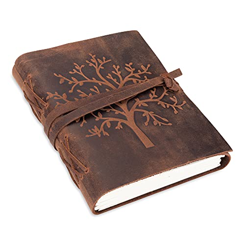 Moonster Leder Notizbuch Tree of Life - 240 Seiten aus blanko säurefreiem Baumwollpapier - 18x13cm Handgemachtes retro Tagebuch, Reisetagebuch, Leather Journal, Skizzenbuch, Handlettering Buch braun von moonster