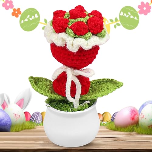 moonyan Häkelblumen,Häkelblume | Handgefertigter Blumenstrauß Schreibtischblumen im Topf - Bunte gestrickte Häkelpflanze, süßes Home-Office-Schreibtisch-Geschenk für Mama, von moonyan