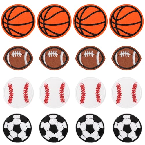 mortd 16 x Sport-Bügelbilder, bestickte Flicken für Fußball, Basketball, Baseball, Rugby, zum Aufnähen oder Aufbügeln, bestickte Applikationen für Kleidung, Taschen, Hüte, Dekoration, DIY Handwerk von mortd