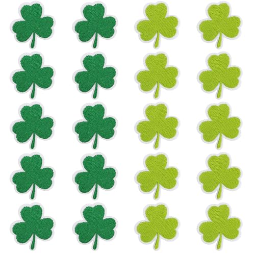 mortd 20 Stück St. Patrick's Day Kleeblatt zum Aufbügeln, bestickte Flicken mit Kleeblatt, irische Flicken zum Aufnähen oder Aufbügeln, bestickt für St. Patrick's Day, Frühling, Basteln, Kleidung, von mortd