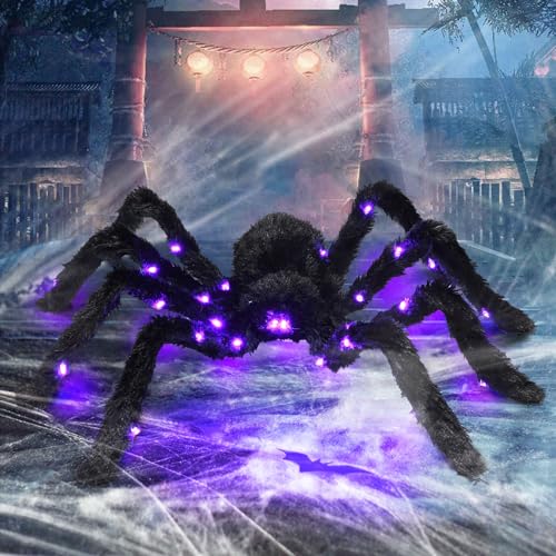 Halloween Deko Outdoor,60CM Gigantische Halloween Spinne mit Leuchtaugen,Realistische Riesenspinnen for Halloween Requisite,Halloween Deko Garten für Garten und Haus,Gruselige Partydekoration von morxinle