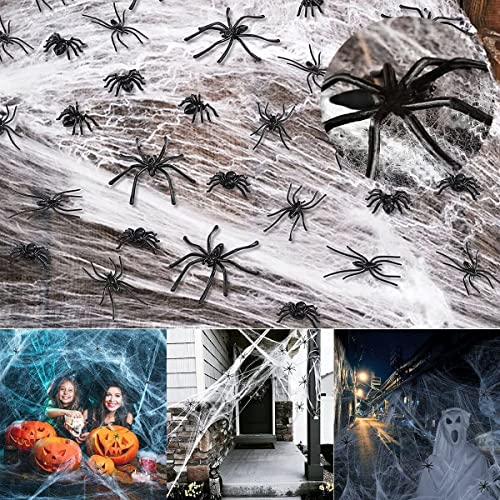 Halloween Deko Spinnennetz - 60g Weiß Spinnenweben mit 30 Schwarzen Horrorspinnen,300 m² Großes Gruseliges Spinnennetz für Innen,Außen,Haus,Garten,Spukhaus,Halloween Party Dekoration und Zubehör von morxinle